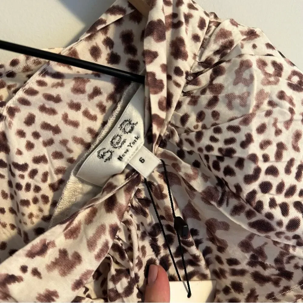 NWT Sea New York White Brown Animal Printed Puff Sleeve Maxi Dress 6